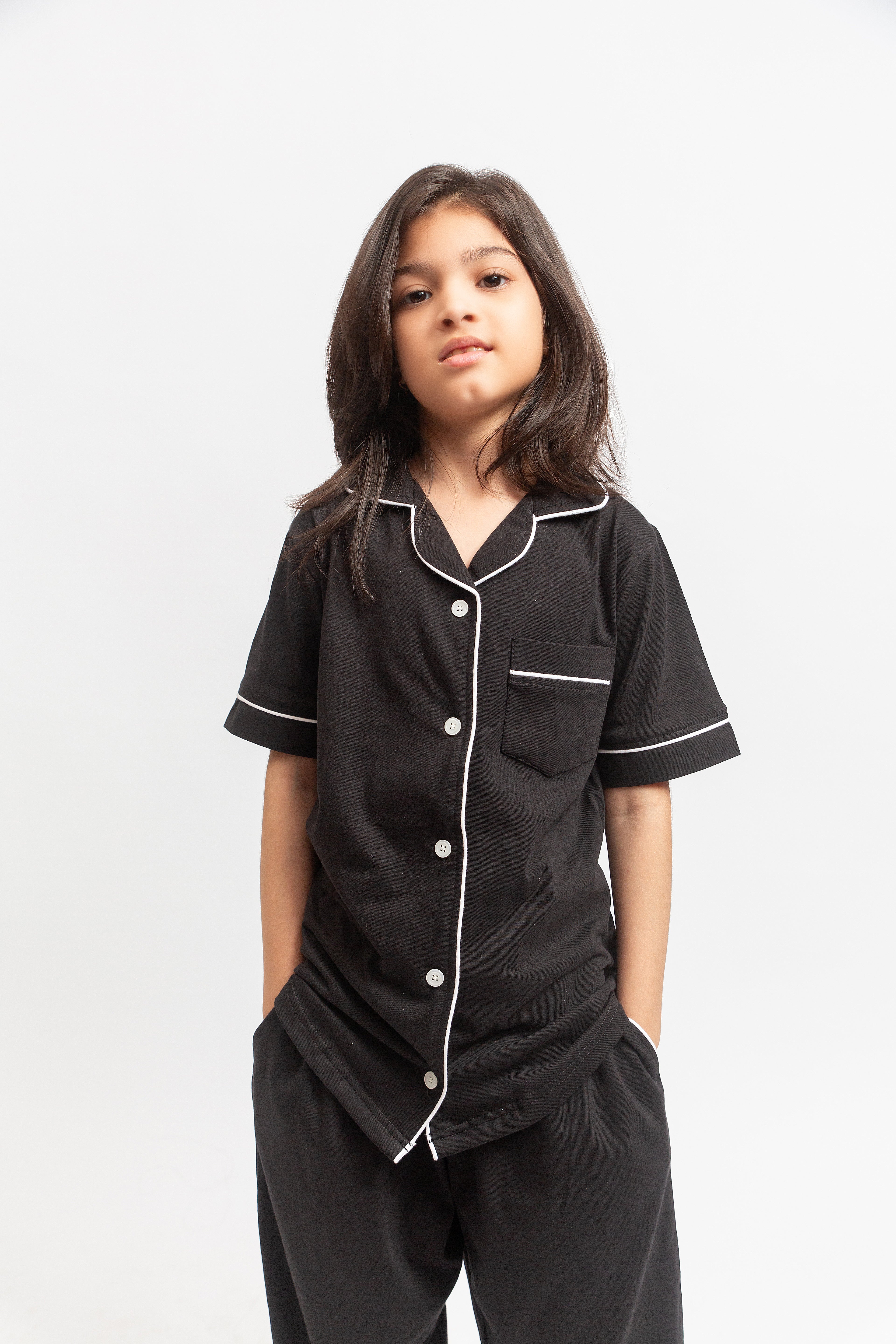 Kids Front open PJ Set- Black